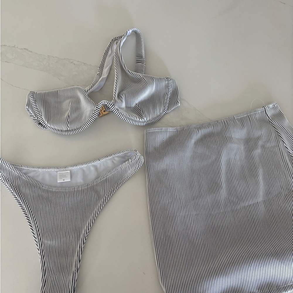 Strawberry Milk Mob Striped Black and White Bikini Set
